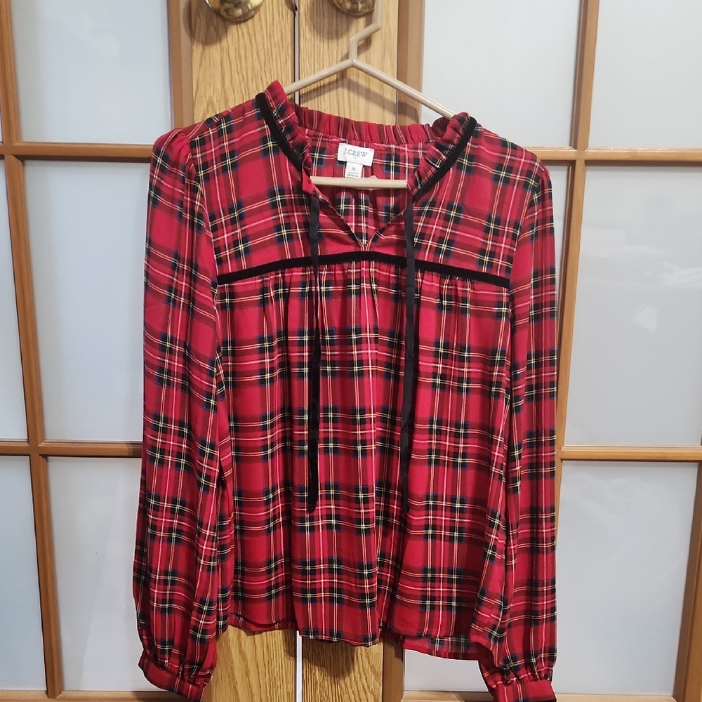 Jcrew Red and Black Plaid Long Sleeve Blouse Size Small
